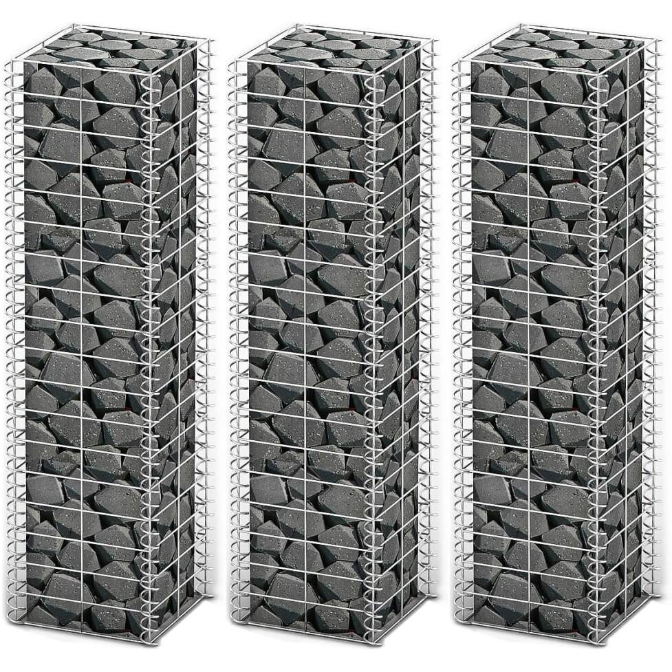 Vidaxl Gabion Set 3 Pcs Galvanized Wire 9.8"&quotX9.8"&quotX39.4""