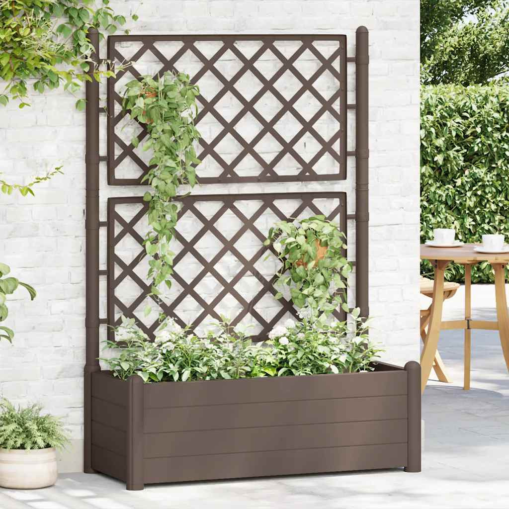 Vidaxl Garden Planter With Trellis 39.4"&quotX16.9"&quotX55.9"" Pp Mocha