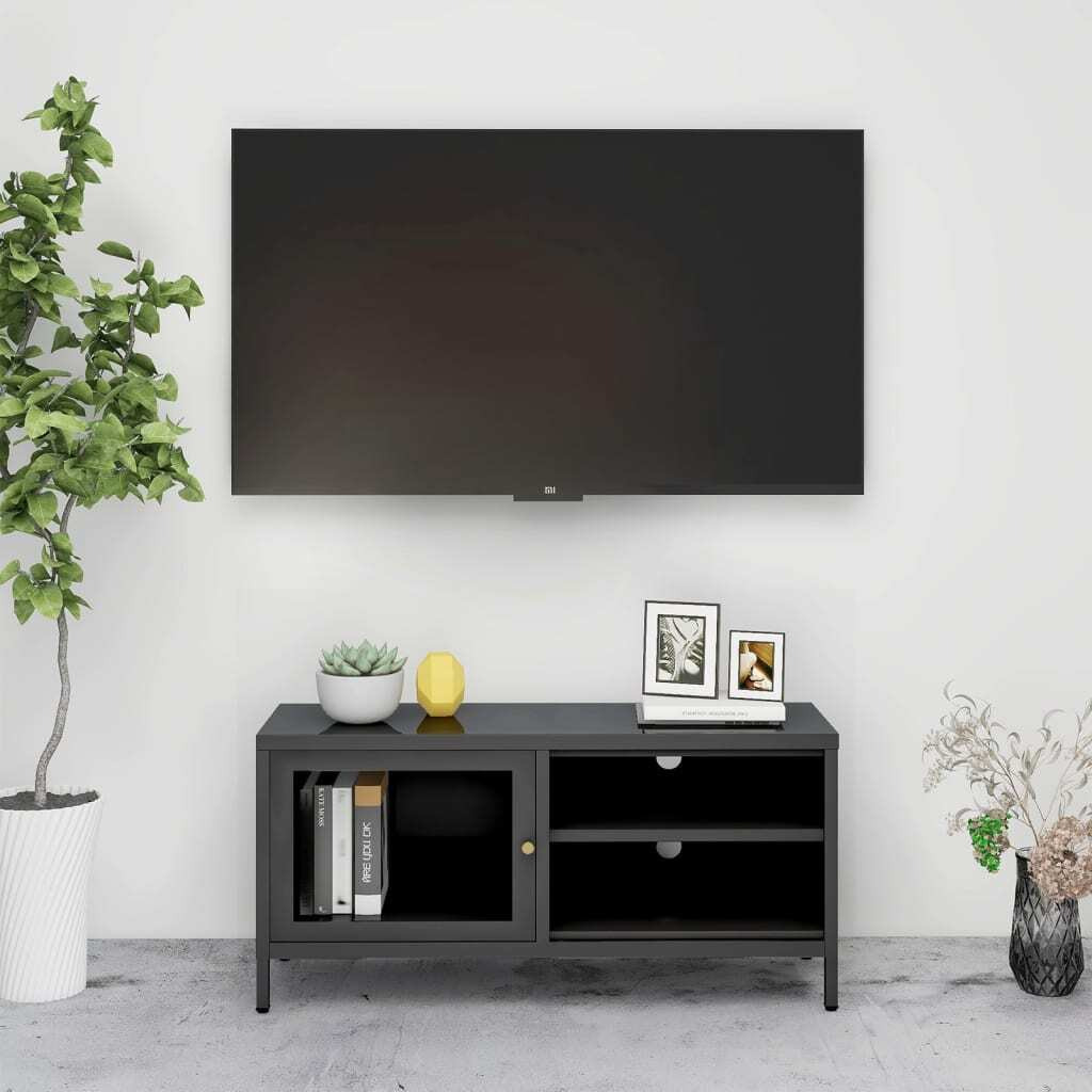 Vidaxl Tv Cabinet Anthracite 35.4"&quotX11.8"&quotX17.3"" Steel And Glass