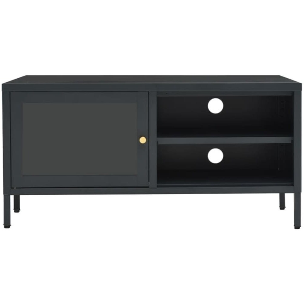 Vidaxl Tv Cabinet Anthracite 35.4"&quotX11.8"&quotX17.3"" Steel And Glass