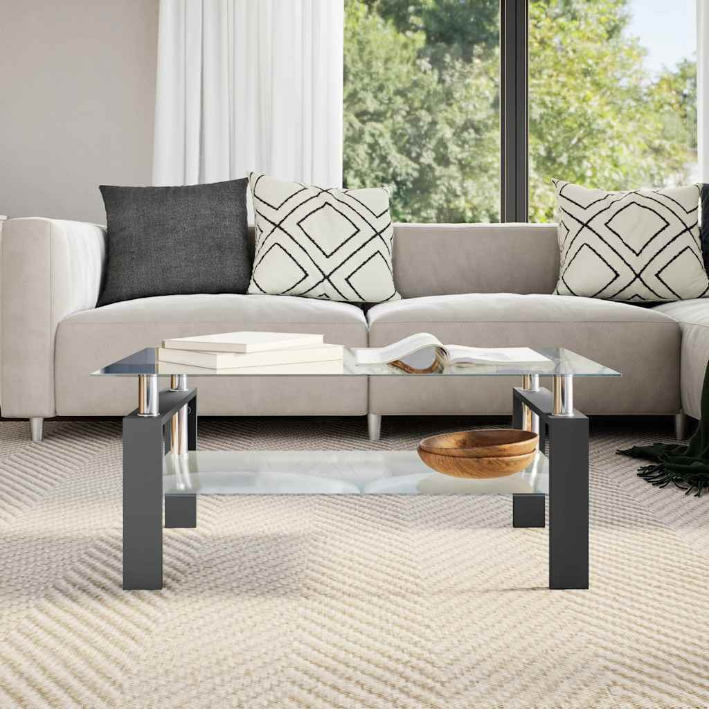 Vidaxl Coffee Table Black And Transparent 37.4"&quotX21.7"&quotX15.7"" Tempered Glass