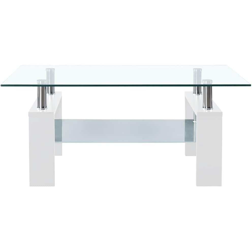 Vidaxl Coffee Table White And Transparent 37.4"&quotX21.7"&quotX15.7"" Tempered Glass