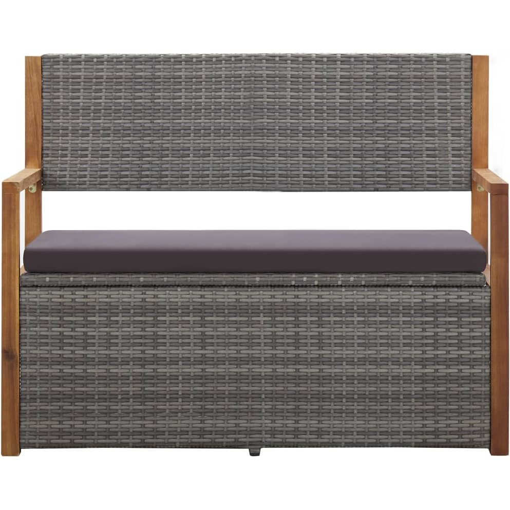 Vidaxl Storage Bench 43.3"" Poly Rattan And Solid Acacia Wood Gray