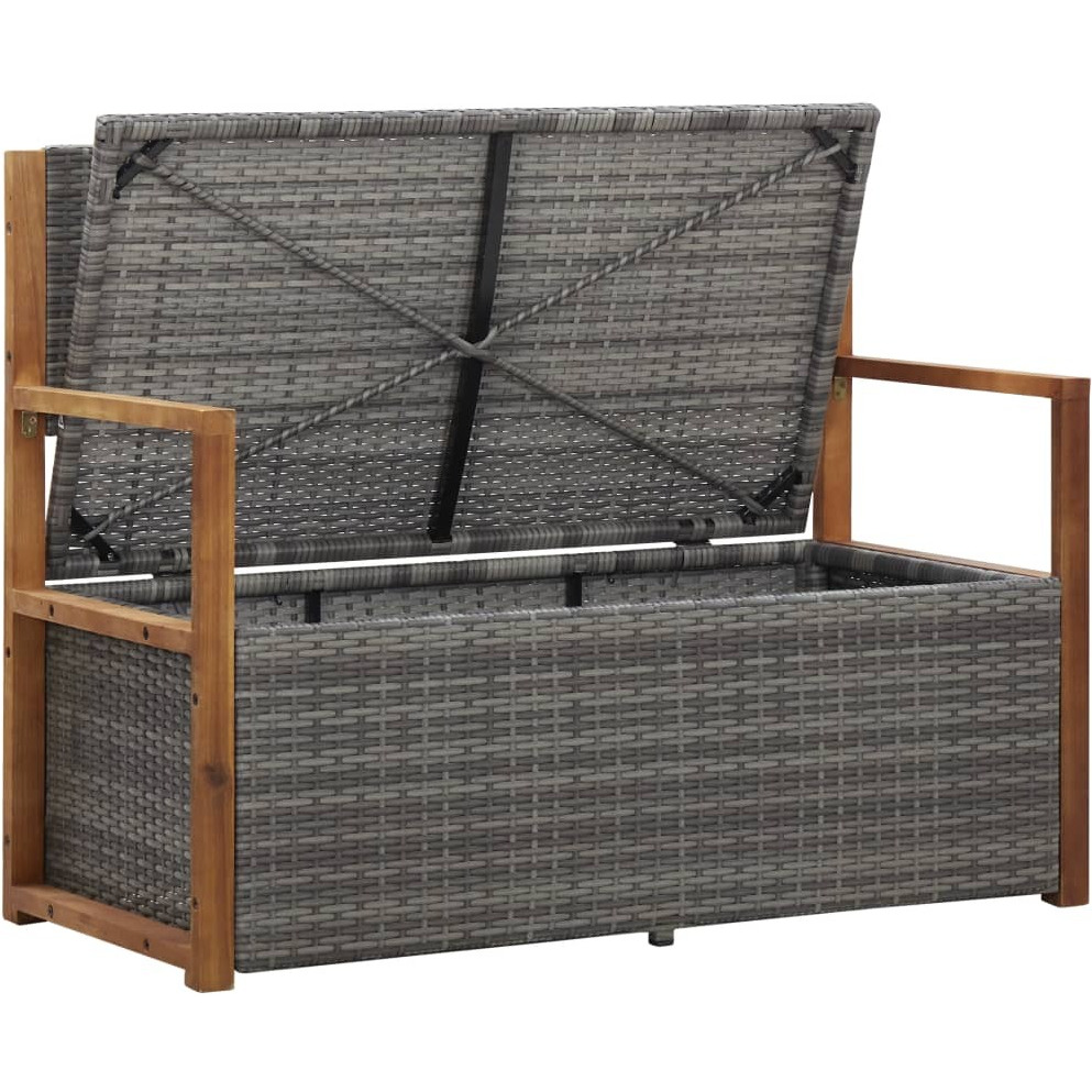 Vidaxl Storage Bench 43.3"" Poly Rattan And Solid Acacia Wood Gray