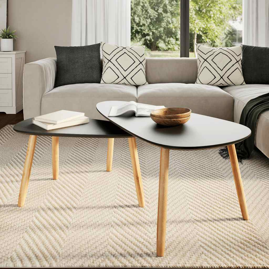Vidaxl Coffee Table Set 2 Pieces Solid Pinewood Black