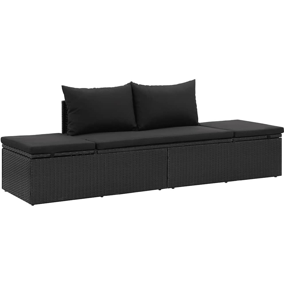 Vidaxl Sun Bed With Cushions Poly Rattan Black