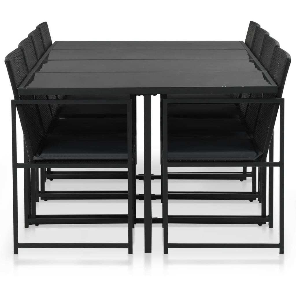 Vidaxl 9 Piece Patio Dining Set With Cushions Poly Rattan Black