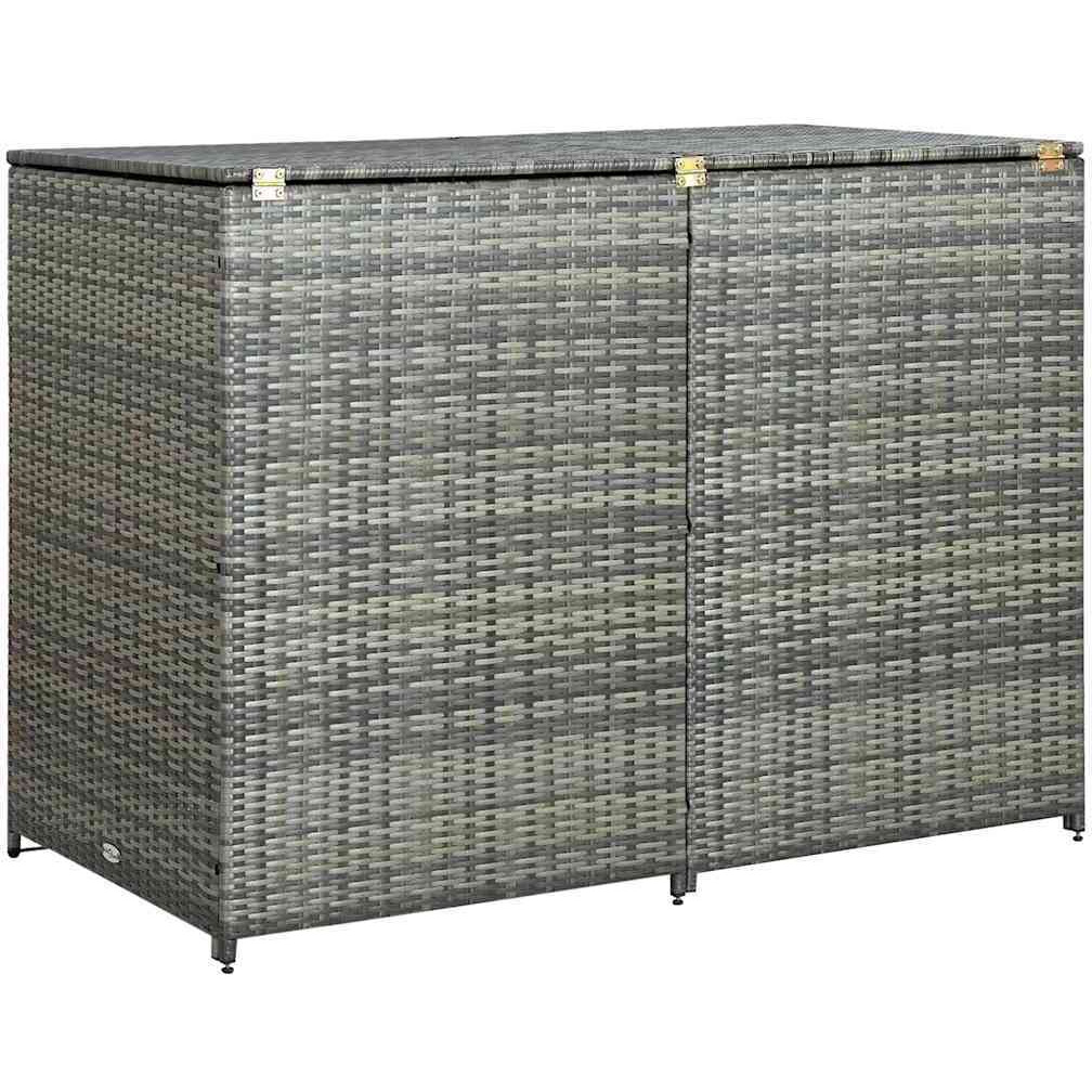 Vidaxl Double Wheelie Bin Shed Poly Rattan Anthracite 58.3"&quotX30.3"&quotX43.7""