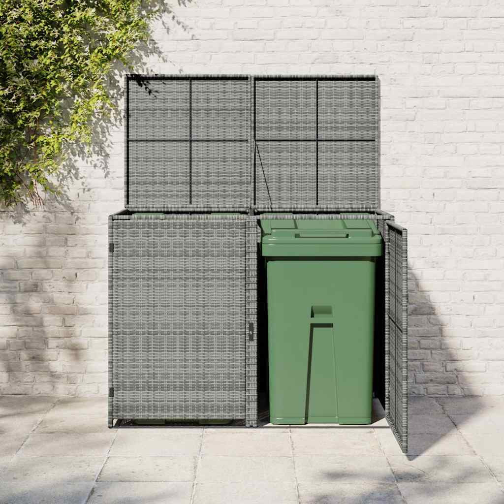 Vidaxl Double Wheelie Bin Shed Poly Rattan Anthracite 58.3"&quotX30.3"&quotX43.7""