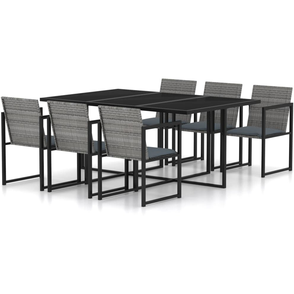 Vidaxl 7 Piece Patio Dining Set With Cushions Poly Rattan Gray