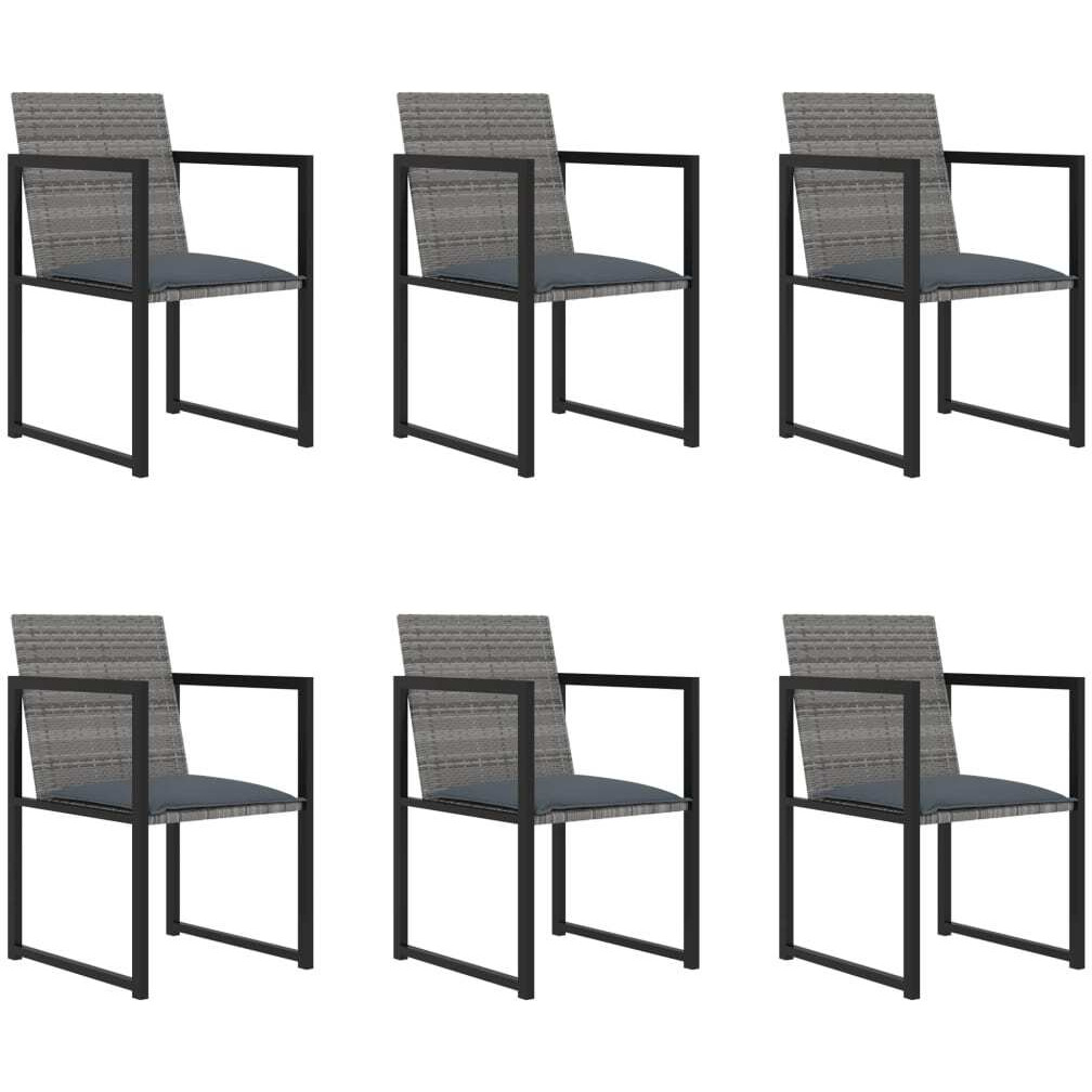 Vidaxl 7 Piece Patio Dining Set With Cushions Poly Rattan Gray