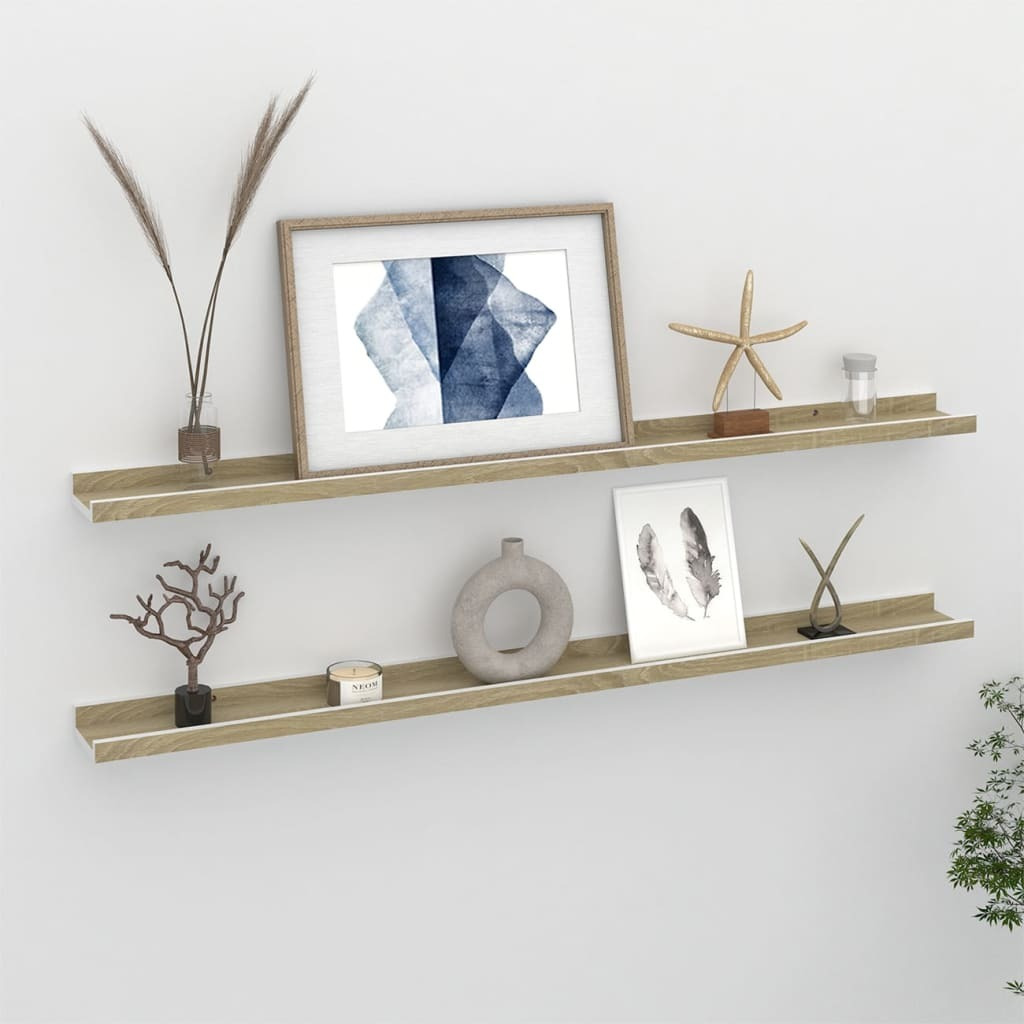 Vidaxl Wall Shelves 2 Pcs White And Sonoma Oak 39.4"&quotX3.5"&quotX1.2""