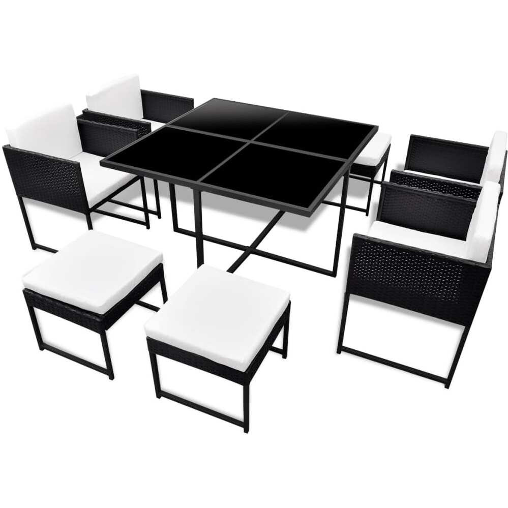 Vidaxl 9 Piece Patio Dining Set With Cushions Poly Rattan Black
