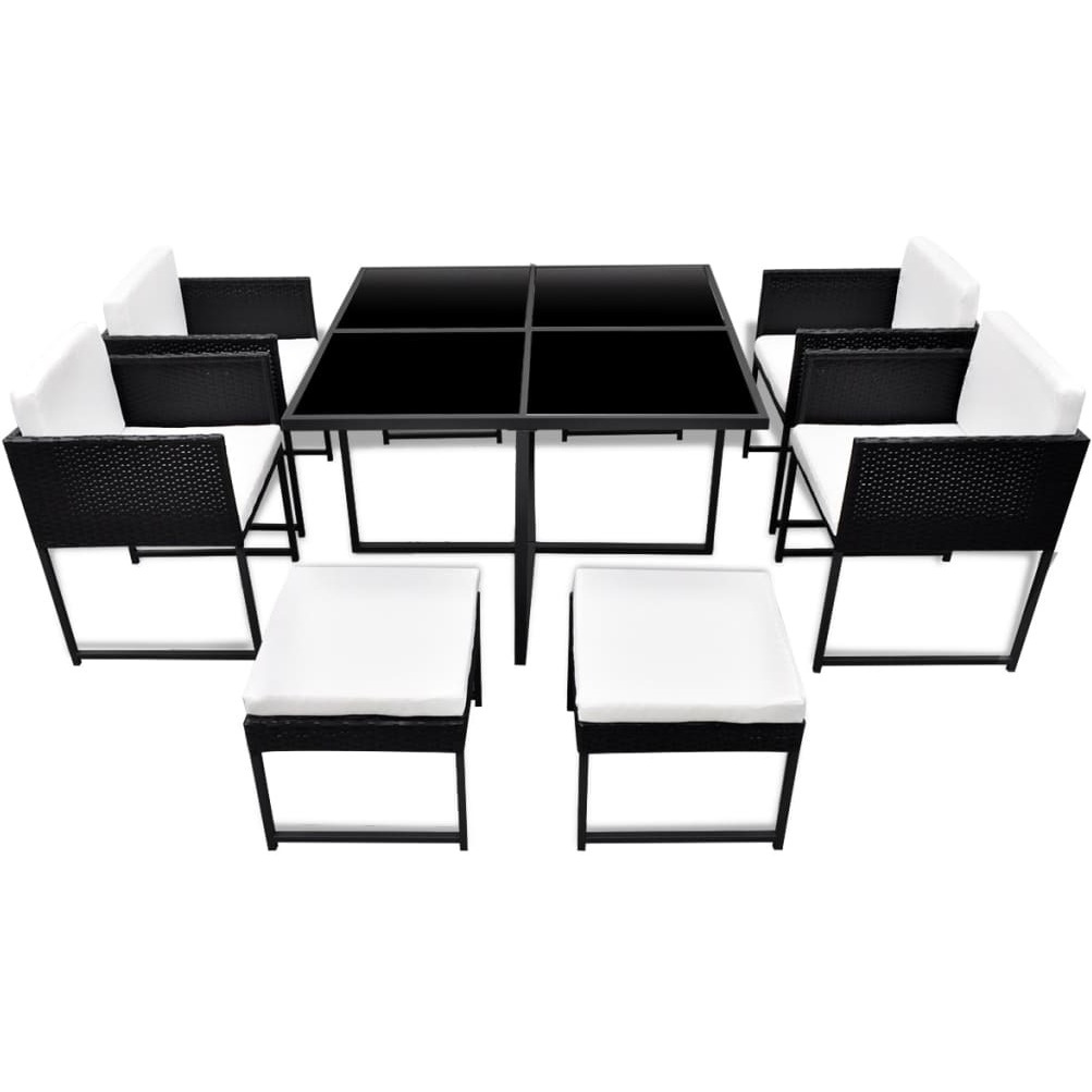 Vidaxl 9 Piece Patio Dining Set With Cushions Poly Rattan Black