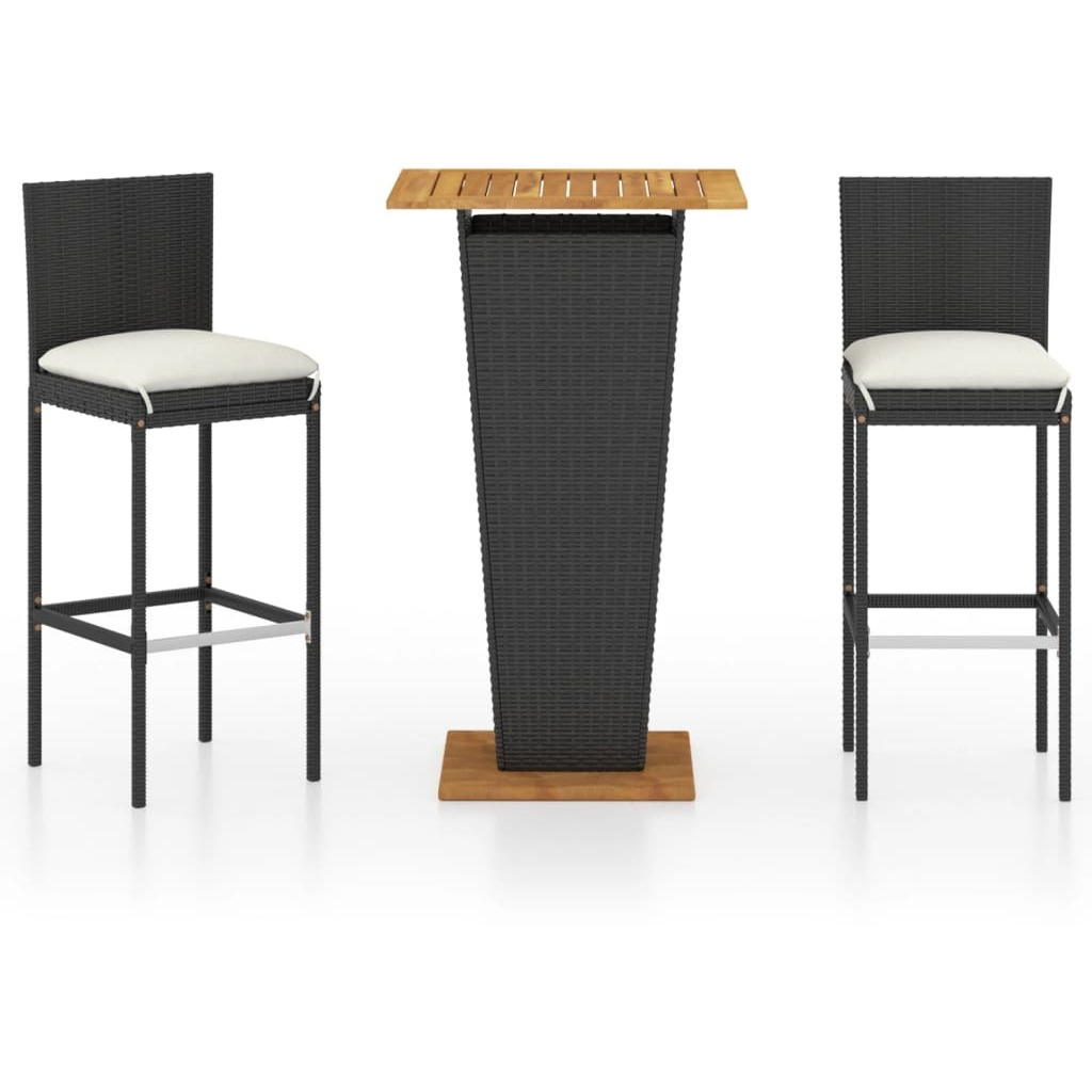 Vidaxl 3 Piece Patio Bar Set With Cushions Poly Rattan Black