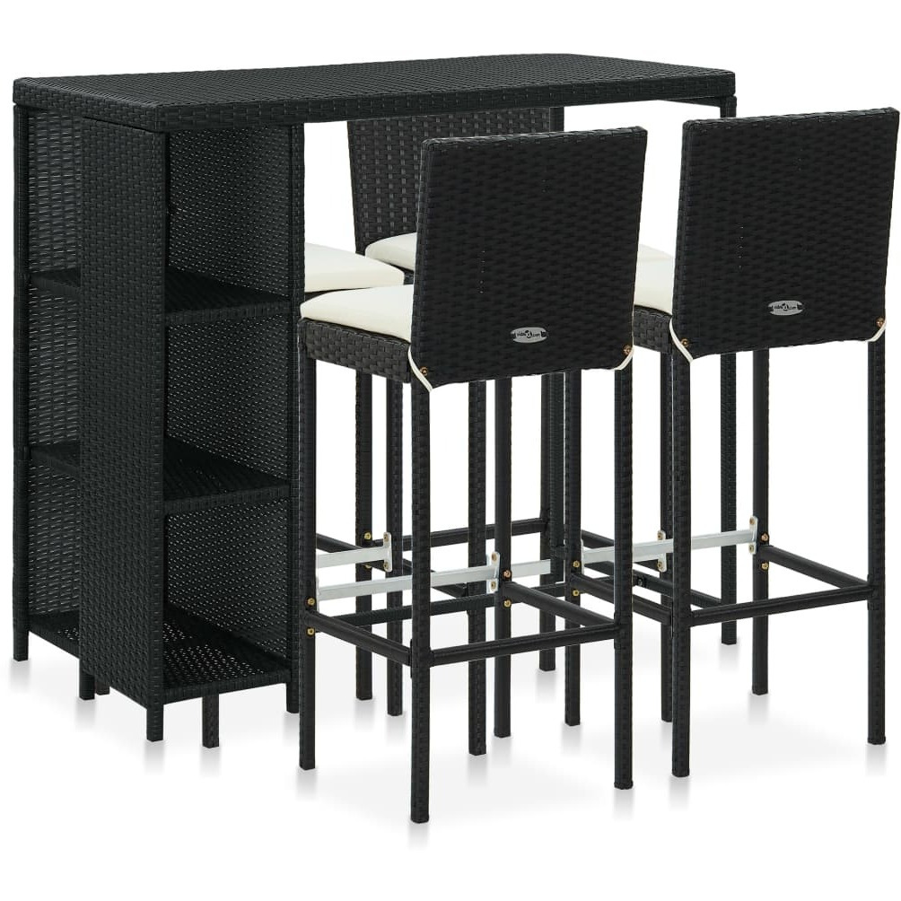Vidaxl 5 Piece Patio Bar Set With Cushions Poly Rattan Black