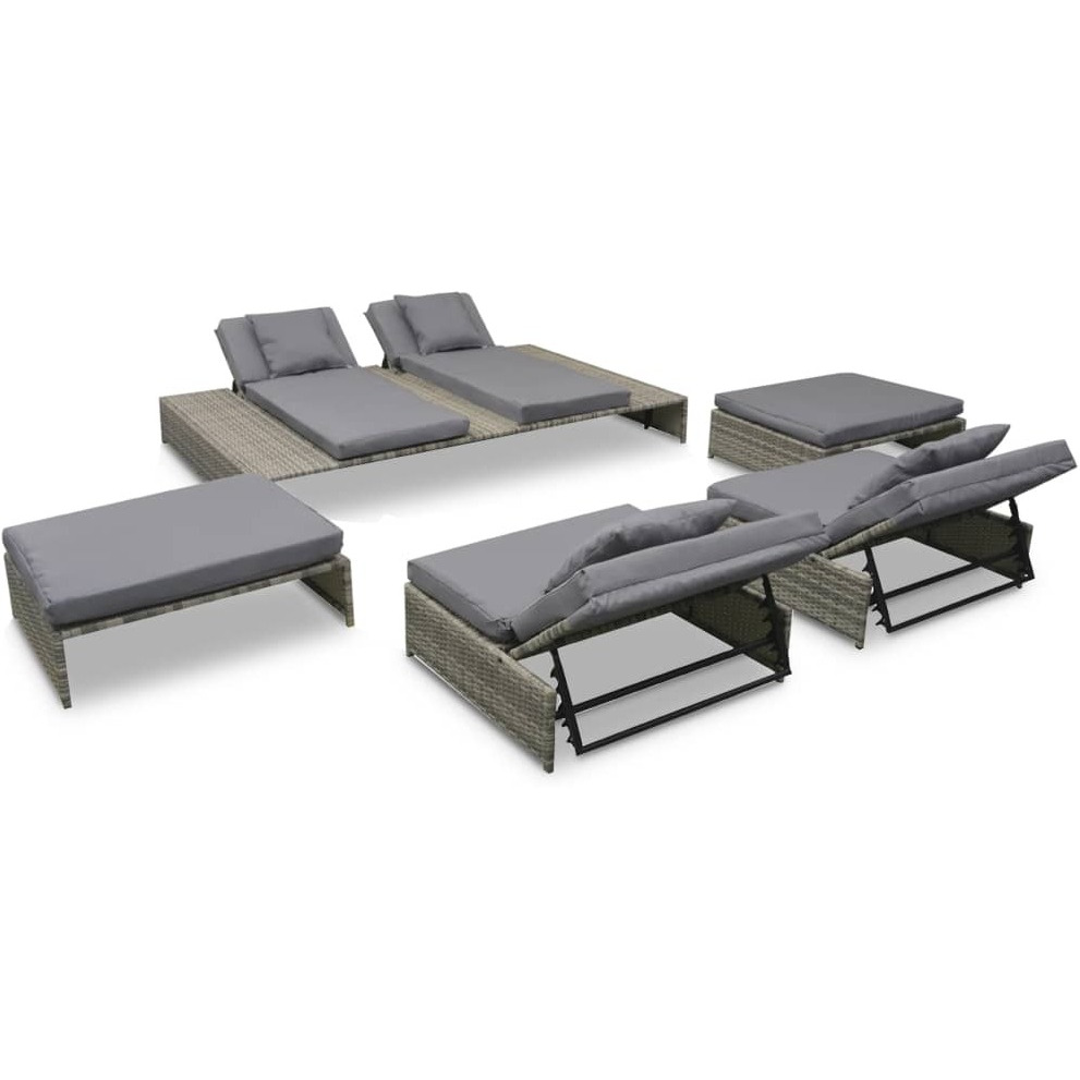 Vidaxl Patio Lounge Set 15 Pieces Poly Rattan Gray