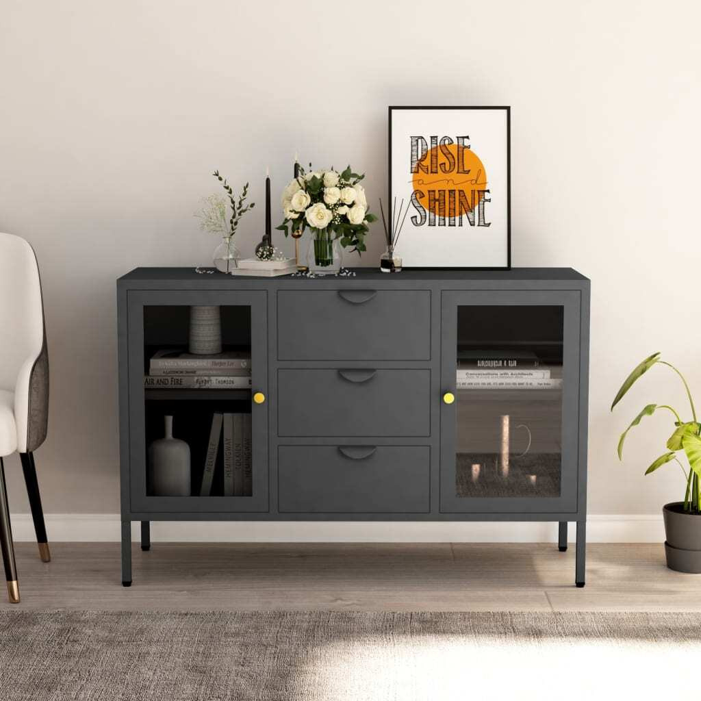 Vidaxl Sideboard Anthracite 41.3"&quotX13.8"&quotX27.6"" Steel And Tempered Glass