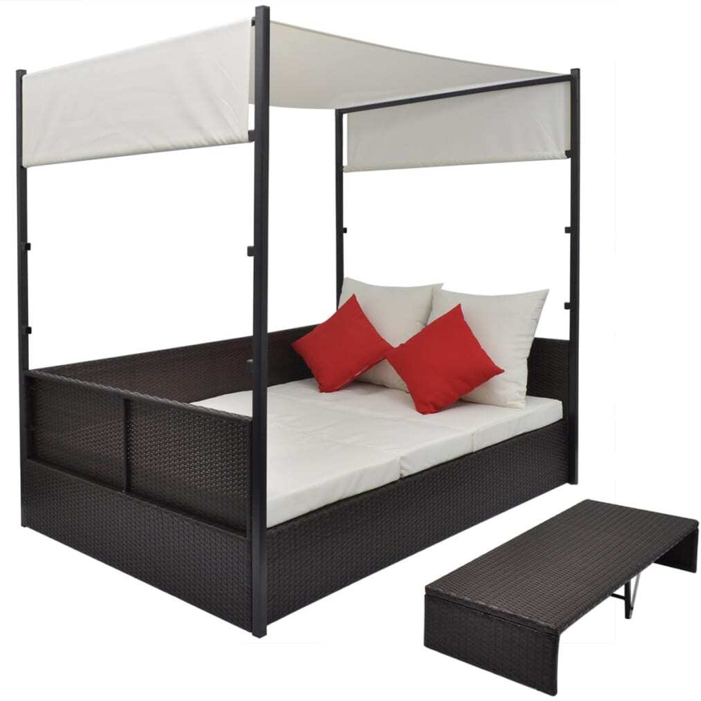 Vidaxl Patio Bed With Canopy Brown 74.8"&quotX51.2"" Poly Rattan