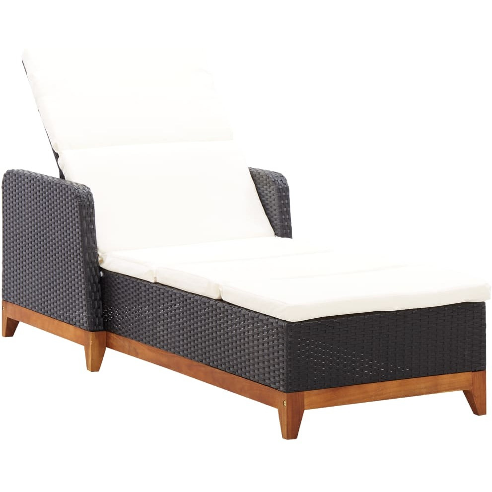 Vidaxl Sun Lounger Poly Rattan And Solid Acacia Wood Black