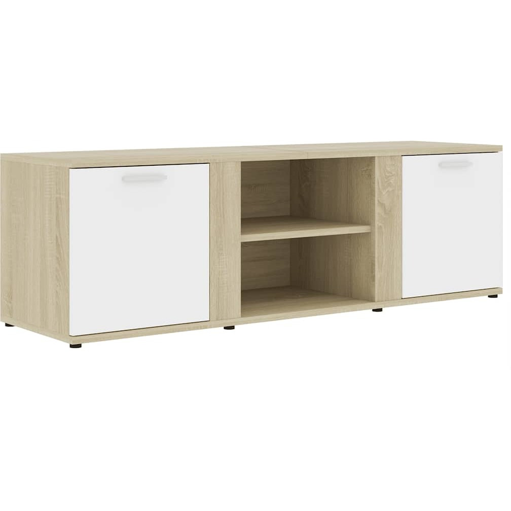 Vidaxl Tv Cabinet White And Sonoma Oak 47.2"&quotX13.4"&quotX14.6"" Engineered Wood