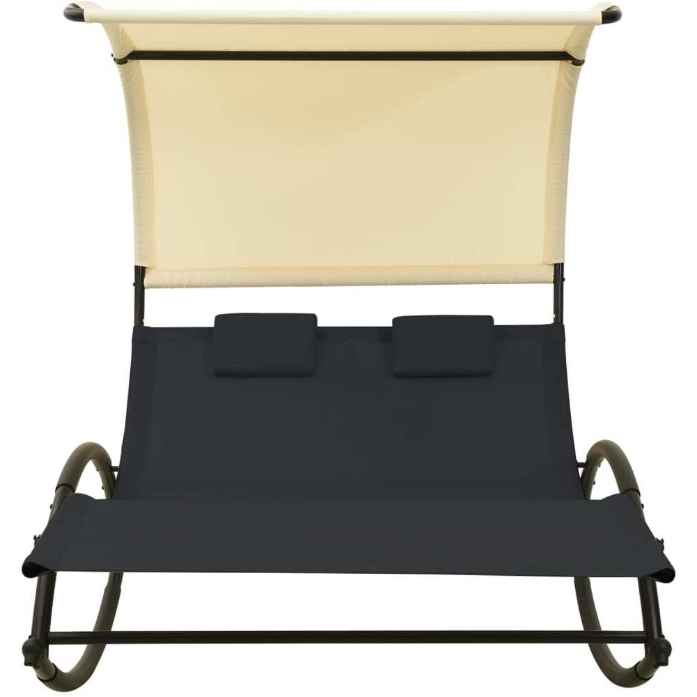 Vidaxl Double Sun Lounger With Canopy Textilene Black And Cream