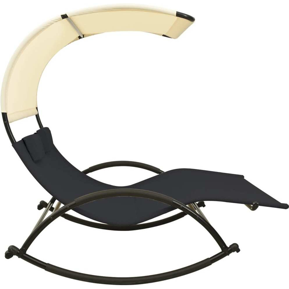 Vidaxl Double Sun Lounger With Canopy Textilene Black And Cream