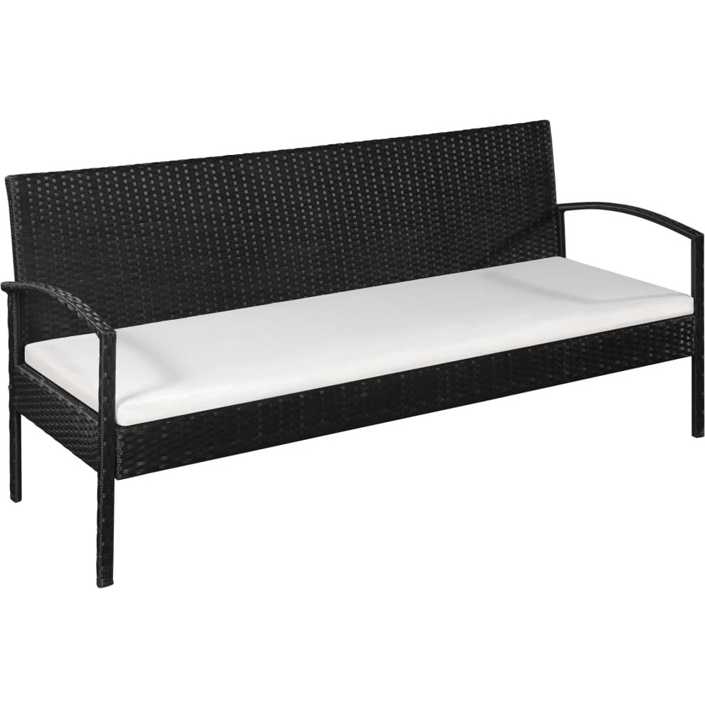 Vidaxl 3 Seater Patio Sofa With Cushions Black Poly Rattan