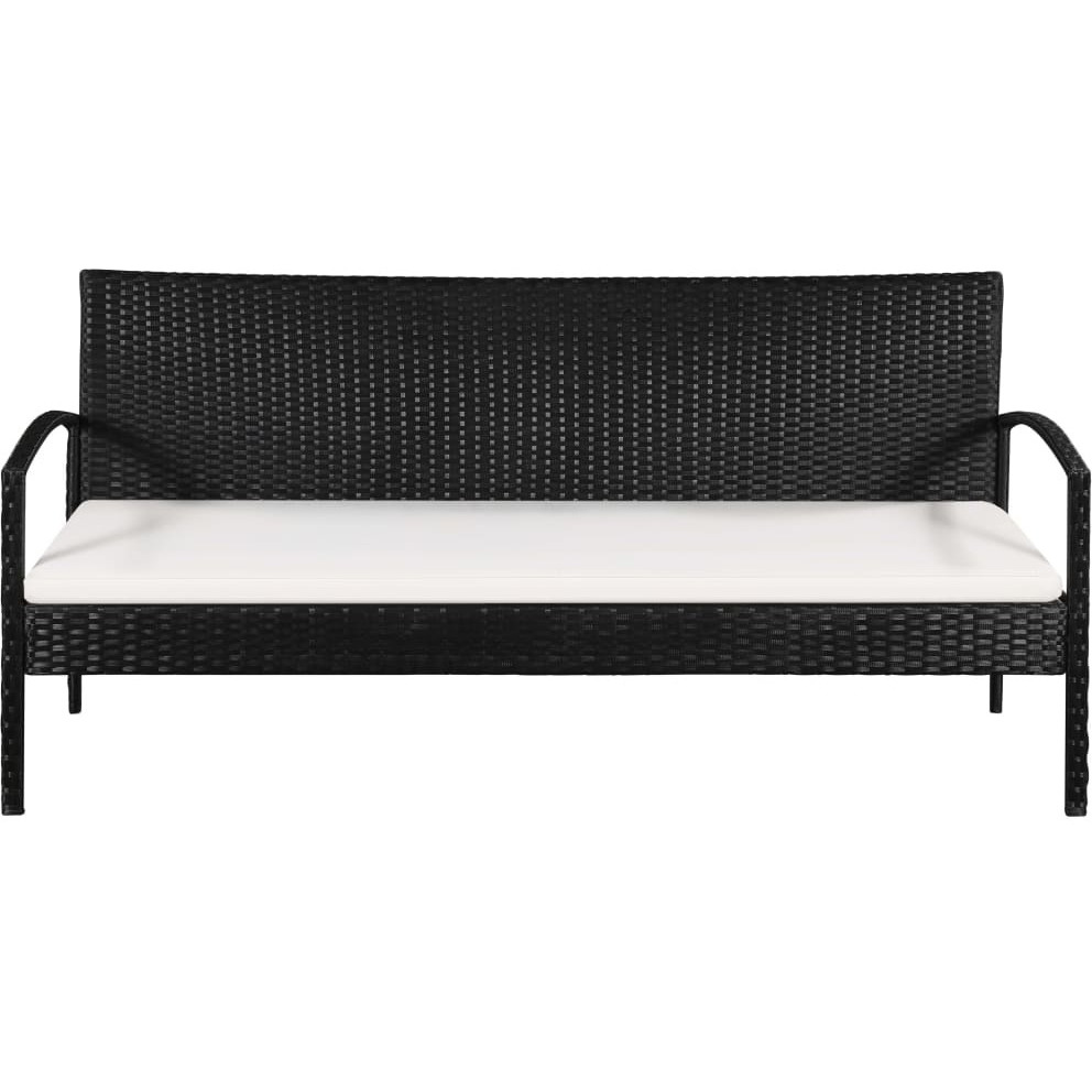 Vidaxl 3 Seater Patio Sofa With Cushions Black Poly Rattan