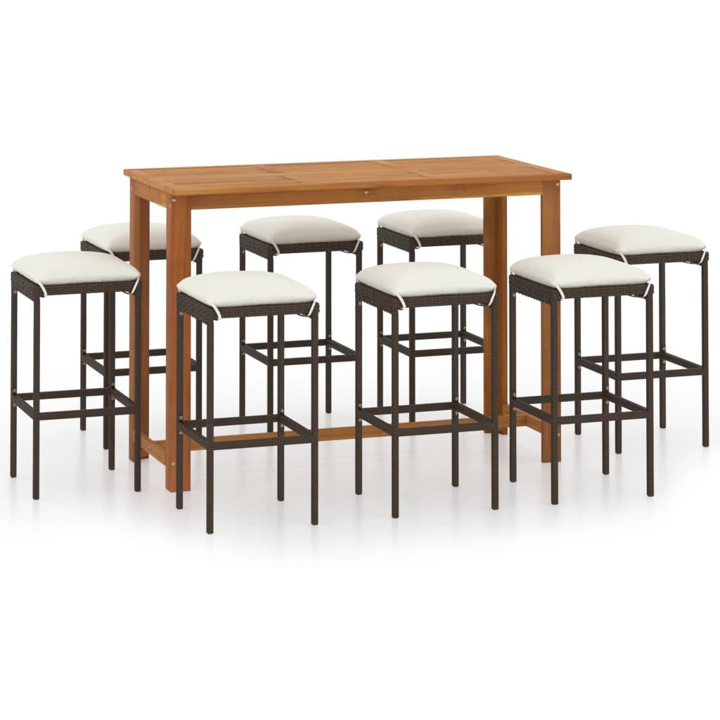Vidaxl 9 Piece Patio Bar Set With Cushions Brown
