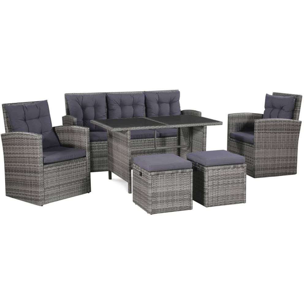 Vidaxl 6 Piece Patio Lounge Set With Cushions Poly Rattan Gray