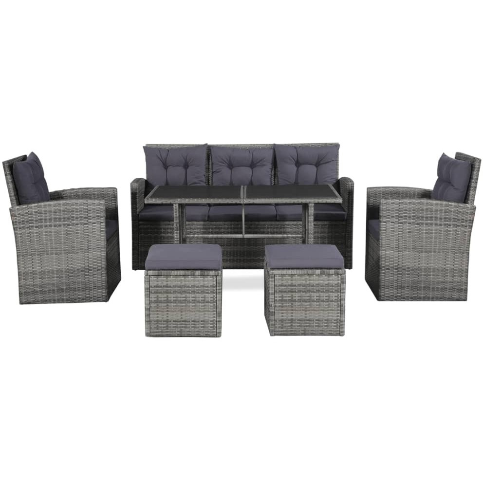 Vidaxl 6 Piece Patio Lounge Set With Cushions Poly Rattan Gray