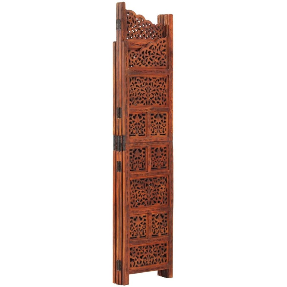 Vidaxl Hand Carved 4-Panel Room Divider Brown 63"&quotX65"" Solid Mango Wood