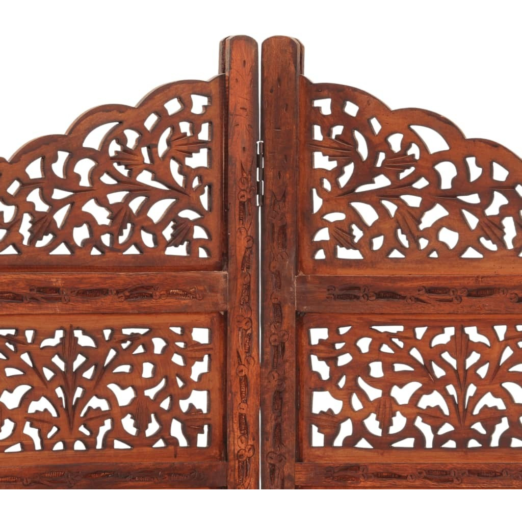 Vidaxl Hand Carved 4-Panel Room Divider Brown 63"&quotX65"" Solid Mango Wood
