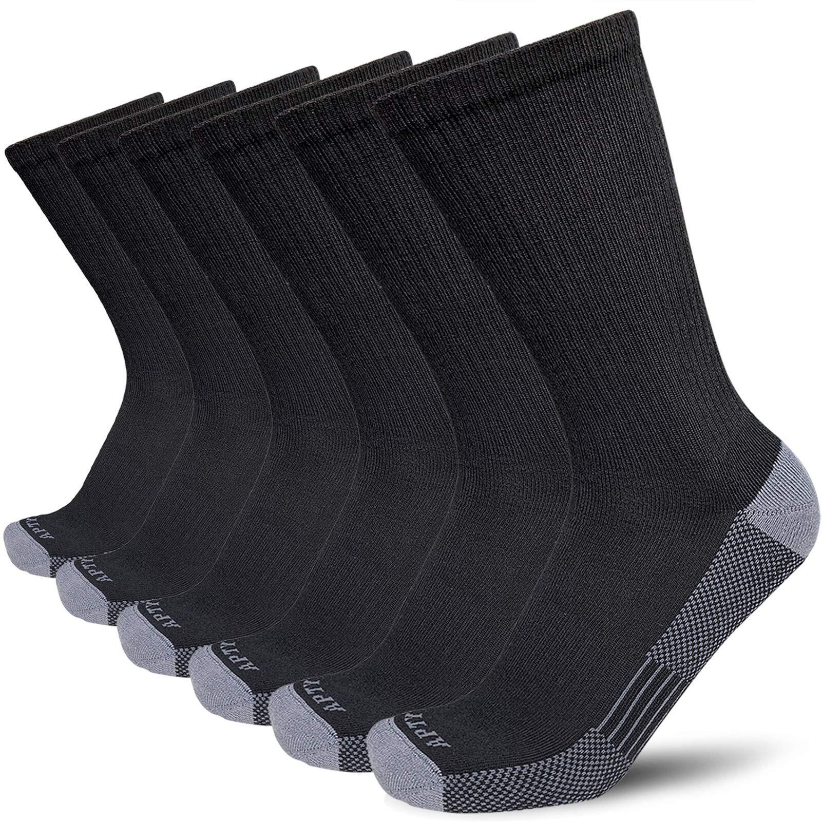 Aptyid Men's Moisture Wicking Cushioned Crew Work Boot Socks, Size 9-12, Black, 6 Pairs
