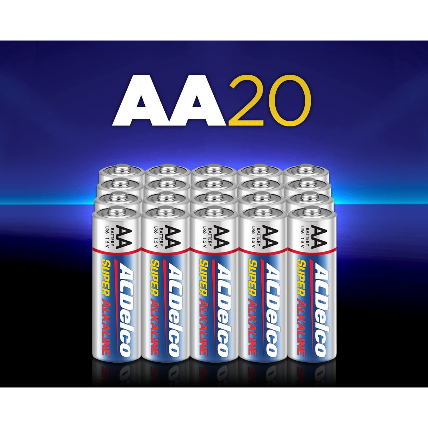 Acdelco 20-Count Aa Batteries, Maximum Power Super Alkaline Battery, 10-Year Shelf Life