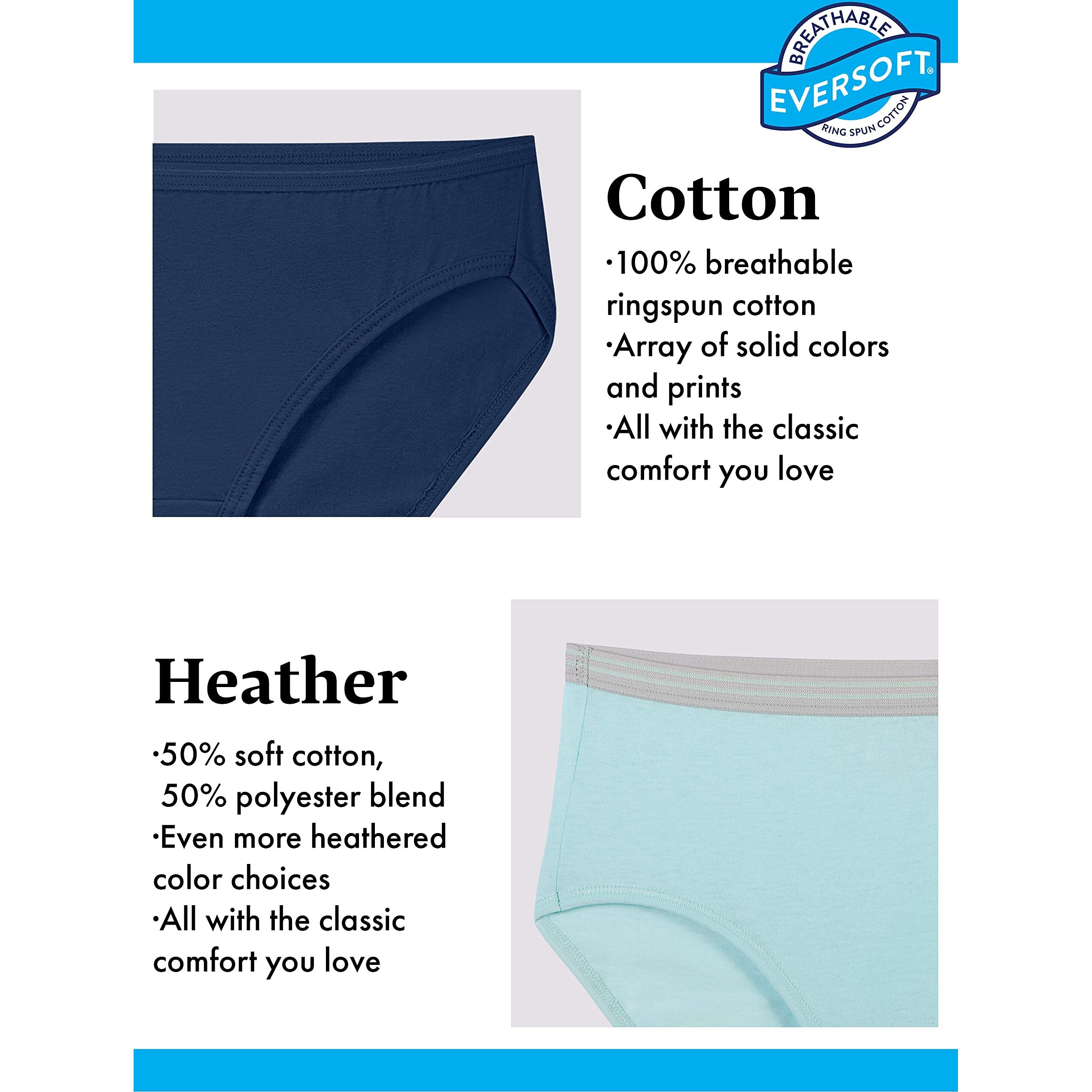 Fruit Of The Loom Women's Eversoft Underwear, Tag Free & Breathable, Available In Plus Size, Brief-Cotton-6 Pack-White, 8