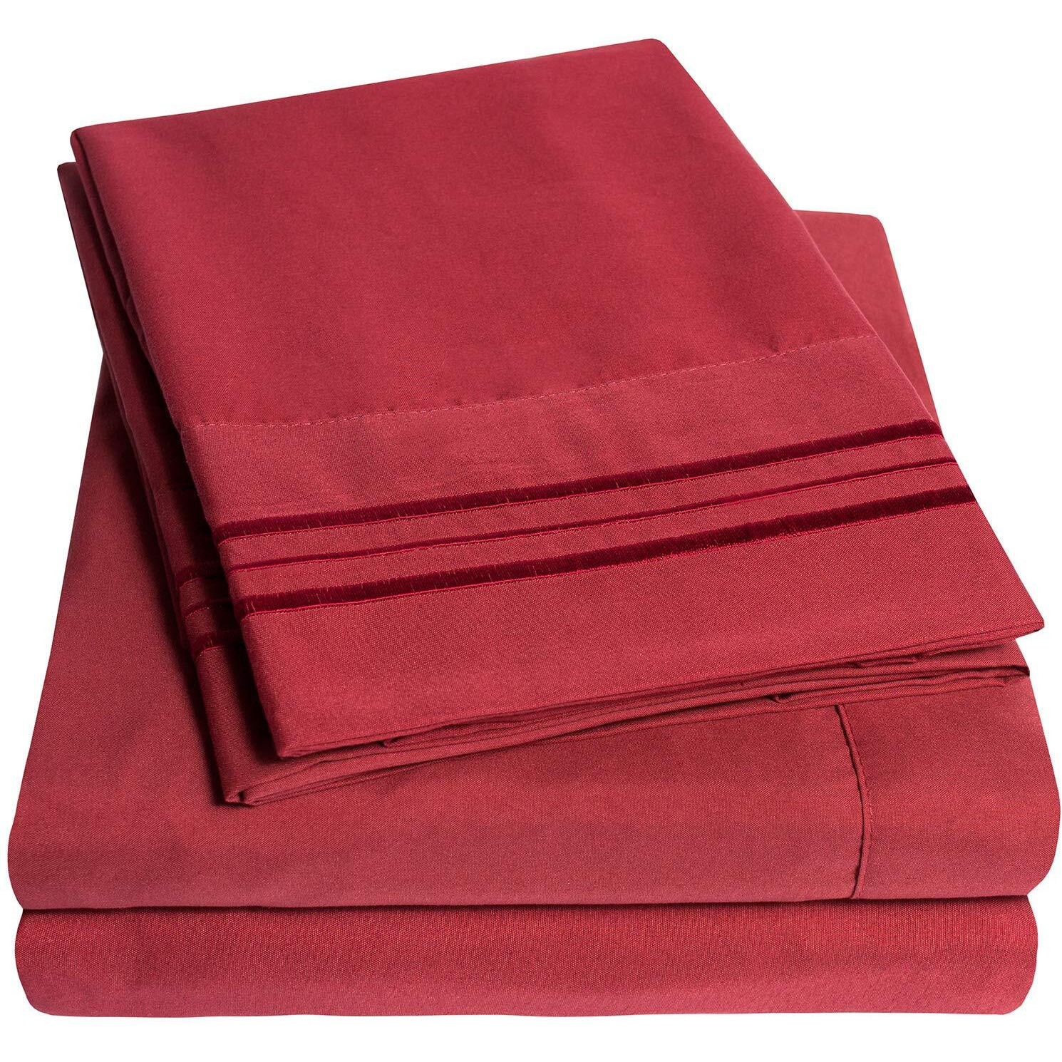 1500 Supreme Collection Full Sheet Sets Burgundy - Luxury Hotel Bed Sheets And Pillowcase Set For Full Mattress - Extra Soft, Elastic Corner Straps, Deep Pocket Sheets, Full Burgundy