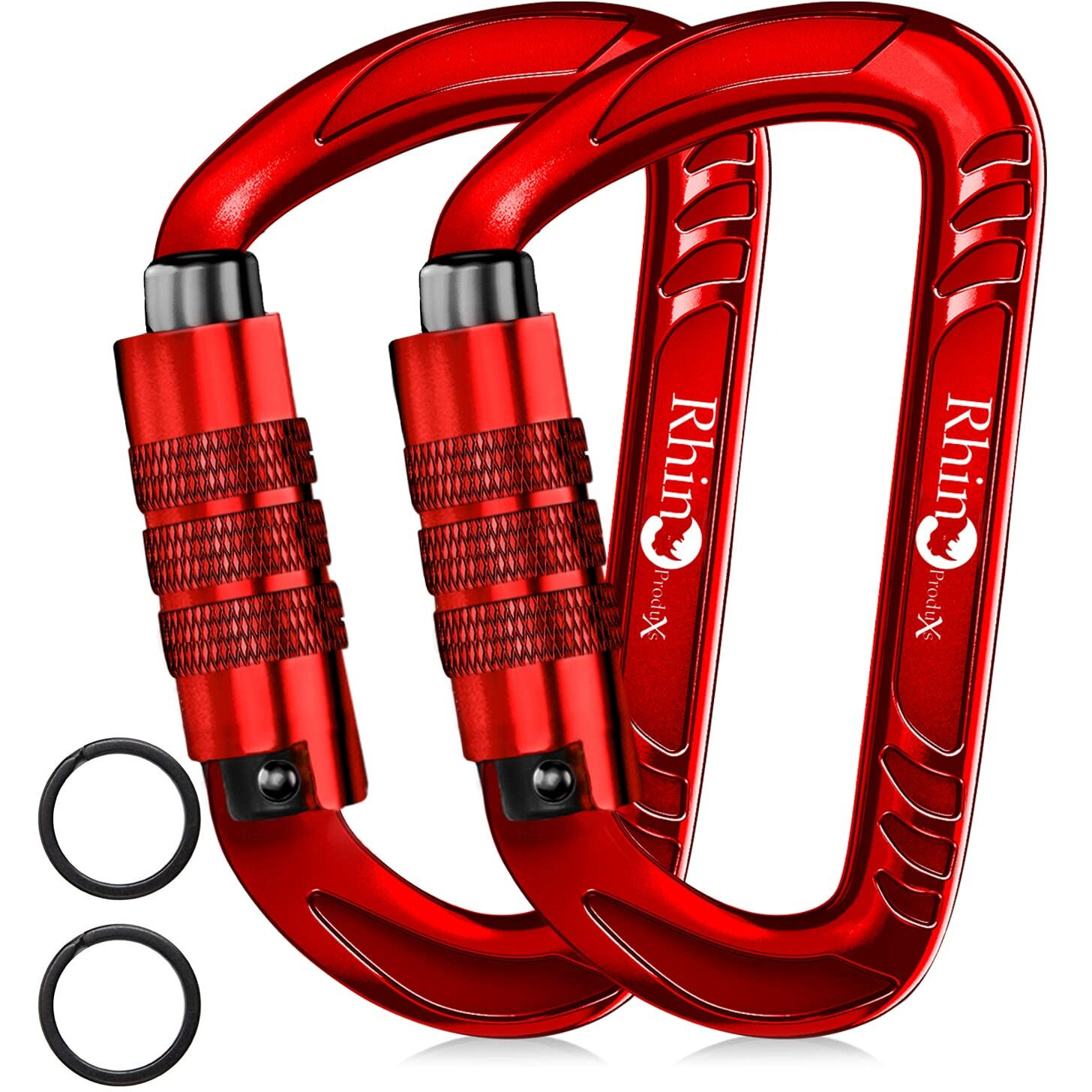 Rhino Produxs 2Pcs Of 12Kn (2697 Lbs) Heavy Duty Lightweight Locking Carabiner Or Auto Locking Carabiner Clips, For Securing Pets, Outdoor, Camping, Hiking, Hammock, Dog Leash Harness, Keychains, Gym