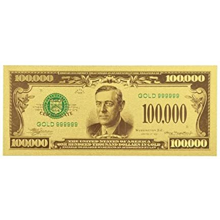 One Hundred Thousand Us Dollars 24K Gold Plated Collectible Fake Banknotes For Decoration