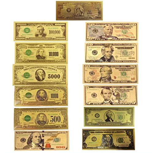 Mega Max 24K Gold Plated Us Dollar Fake Banknotes Set Of 13 Timeless Collection Protector Sold Separately