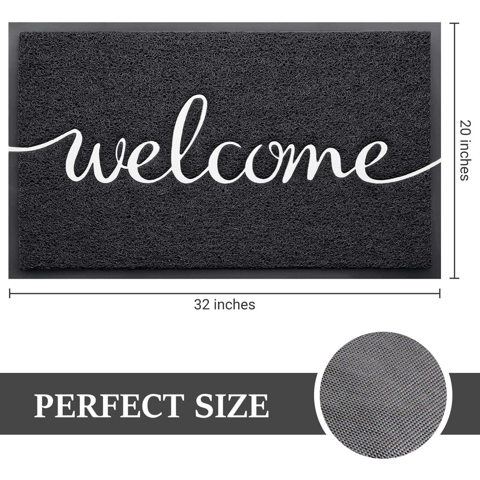 Beneathyourfeet Door Mat, Durable Welcome Mat Low Profile Floor Mat Front Doormat Indoor And Outdoor Doormat Non Slip Rugs For Entryway, Patio, High Traffic Areas (32"&quotX20"", Black-Welcome)