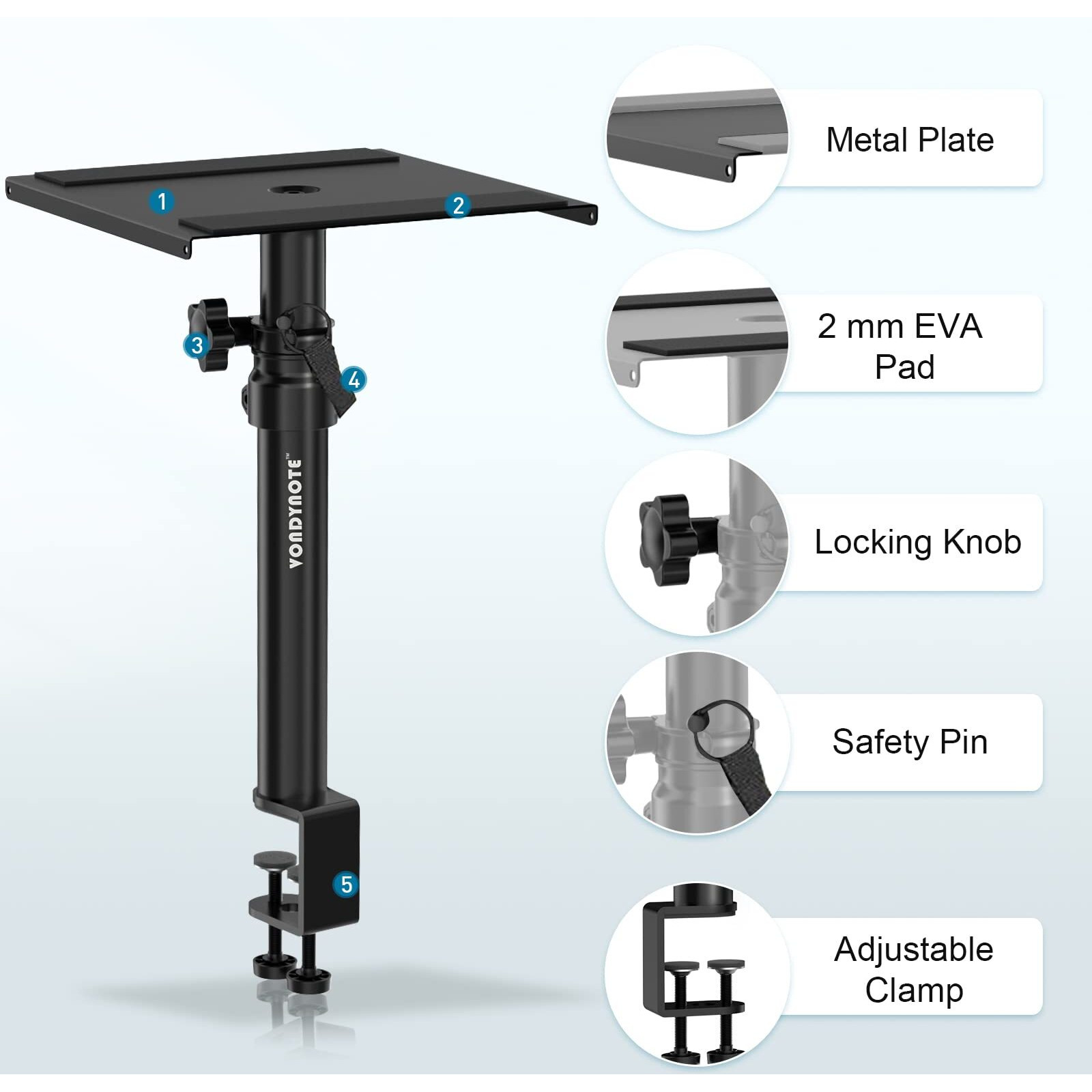 Vondynote Set Of 2 Studio Monitor Stands Desktop Speaker Stands With Desk Clamp