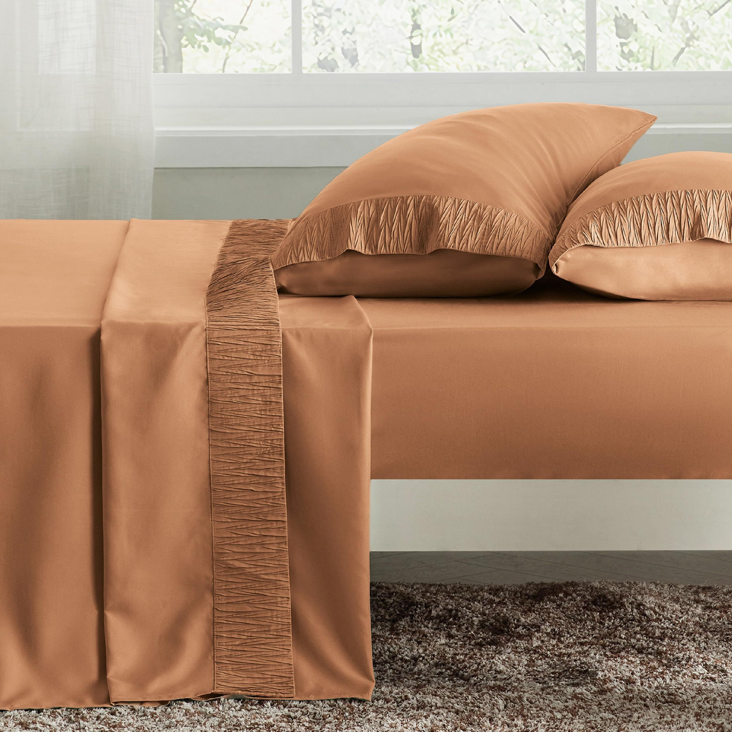Bedsure California King Sheet Sets - 4 Pieces Soft Cal King Sheets - Breathable & Cooling - Hotel Luxury - Easy Care Polyester Microfiber Bedding For Women, Men, Dusty Orange