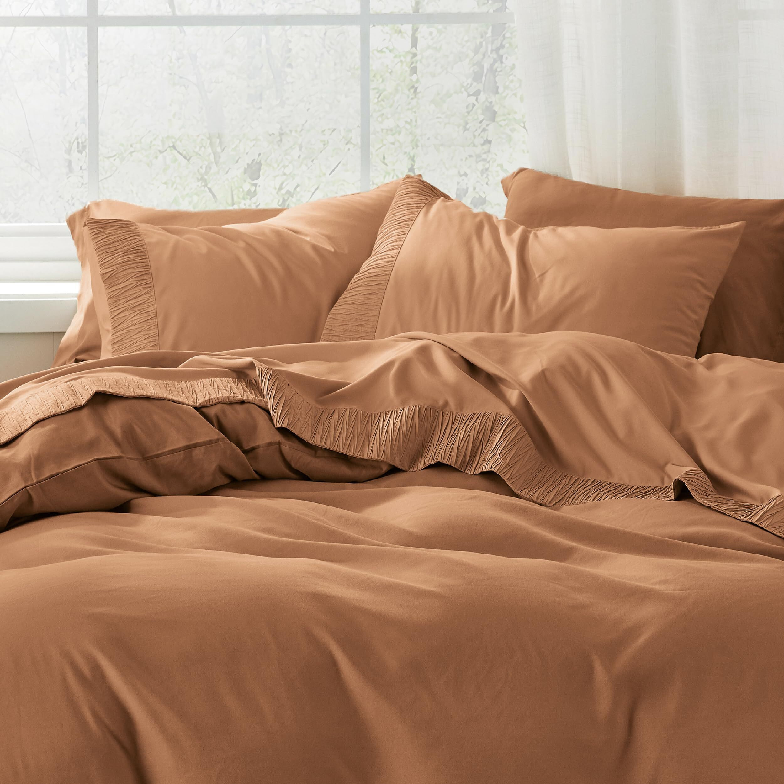 Bedsure California King Sheet Sets - 4 Pieces Soft Cal King Sheets - Breathable & Cooling - Hotel Luxury - Easy Care Polyester Microfiber Bedding For Women, Men, Dusty Orange