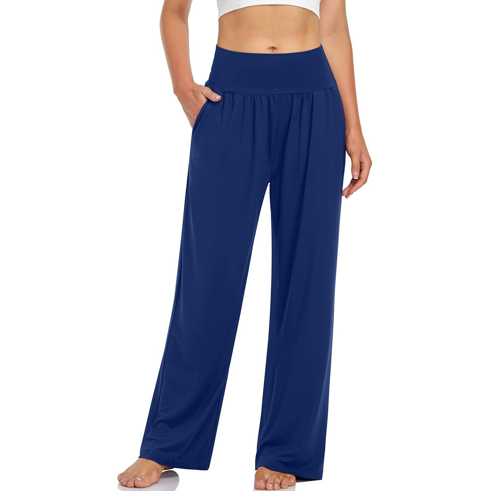 Ueu Women 's Cozy Thin High Waisted Sleep Yoga Pants Casual Loose Fit Sweatpants Comfy Lounge Pjs Pajamas Sweat Pant With Pockets(Royal Blue, M)