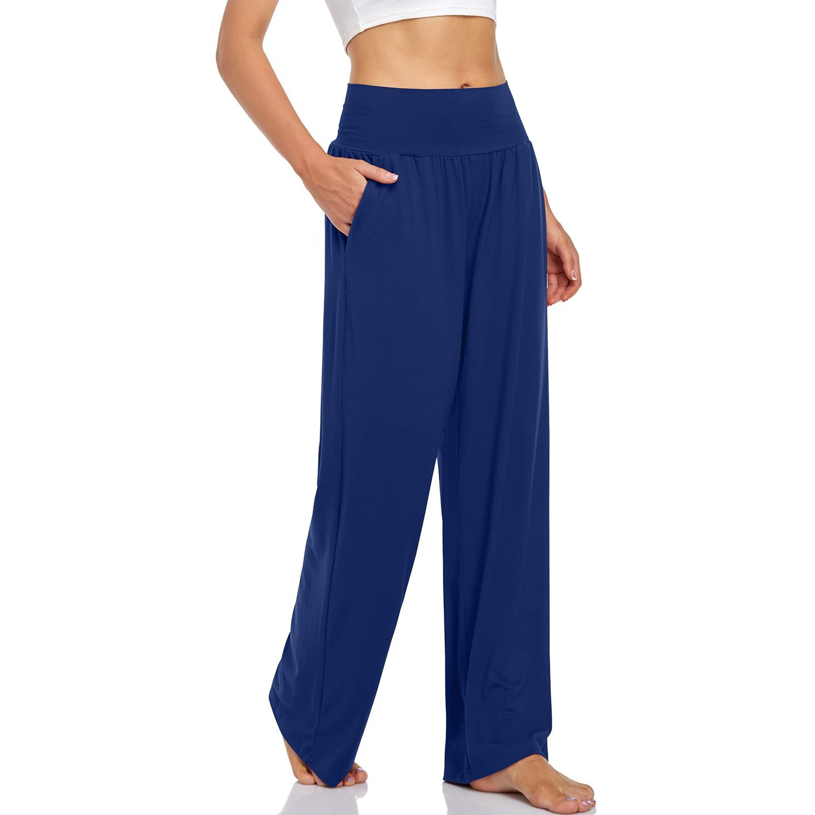Ueu Women 's Cozy Thin High Waisted Sleep Yoga Pants Casual Loose Fit Sweatpants Comfy Lounge Pjs Pajamas Sweat Pant With Pockets(Royal Blue, M)