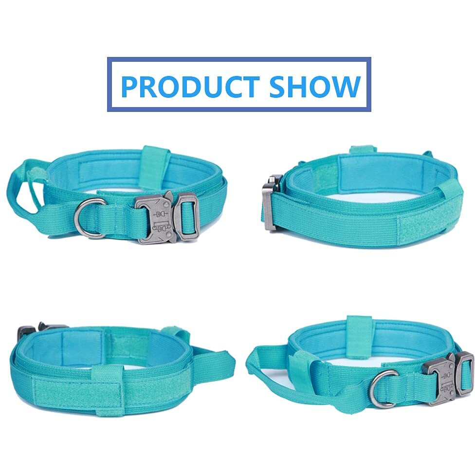 Xqpetlihai Tactical Dog Collar And Leash Set Adjustable Military Nylon Dog Collar With Control Handle And Heavy Duty Metal Buckle For Large Dogs(Blue M
