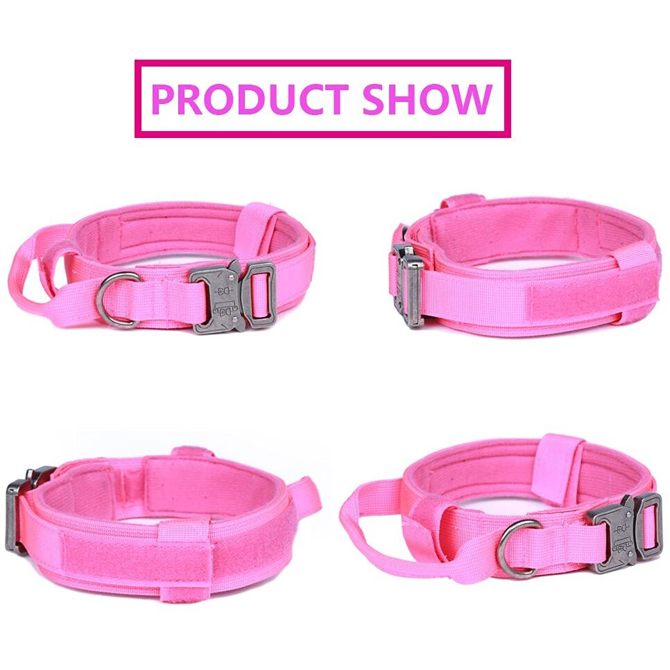 Xqpetlihai Tactical Dog Collar Adjustable Military Nylon Dog Collar With Control Handle And Heavy Duty Metal Buckle For Medium And Large Dogs (Pink,M)