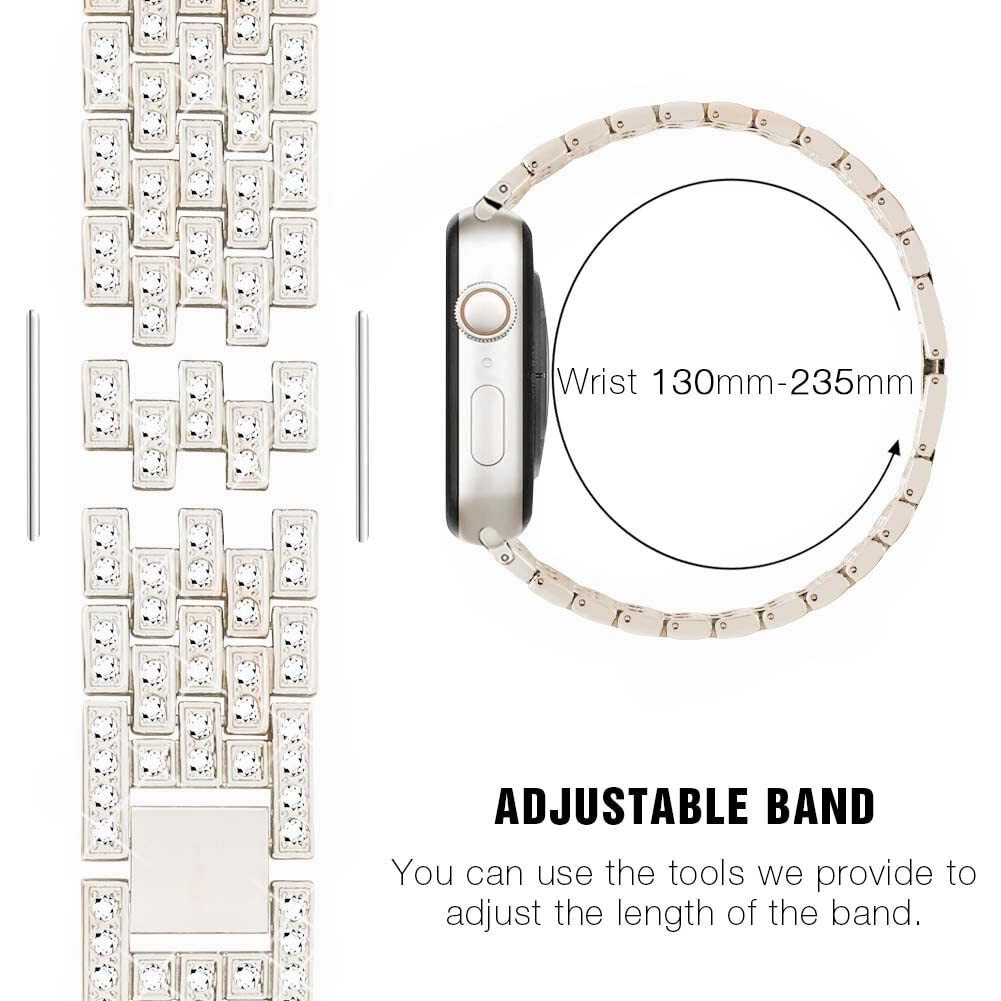 Supoix Compatible With Apple Watch Band 41Mm + Case, Women Jewelry Bling Diamond Rhinestone Replacement Metal Strap &Soft Tpu Protector Case For Iwatch Series 8/7(Starlight)